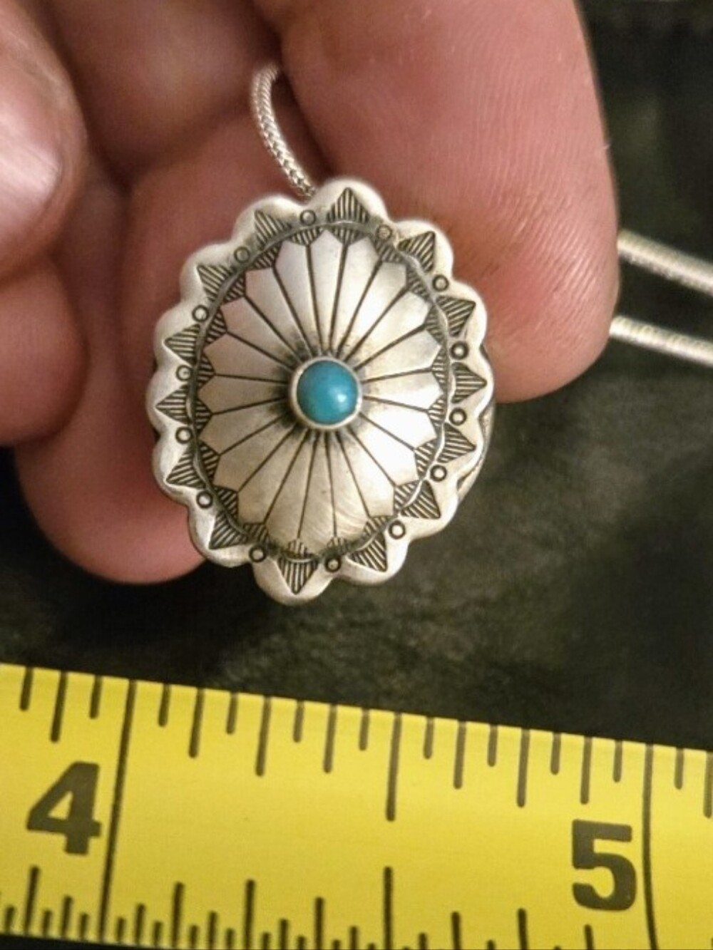 Upcycled Vintage Turquoise Silver Concho Necklace 20"